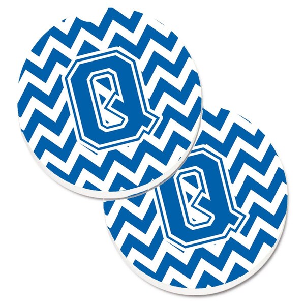 Carolines Treasures Letter Q Chevron Blue and White Set of 2 Cup Holder Car Coaster CJ1056-QCARC - main